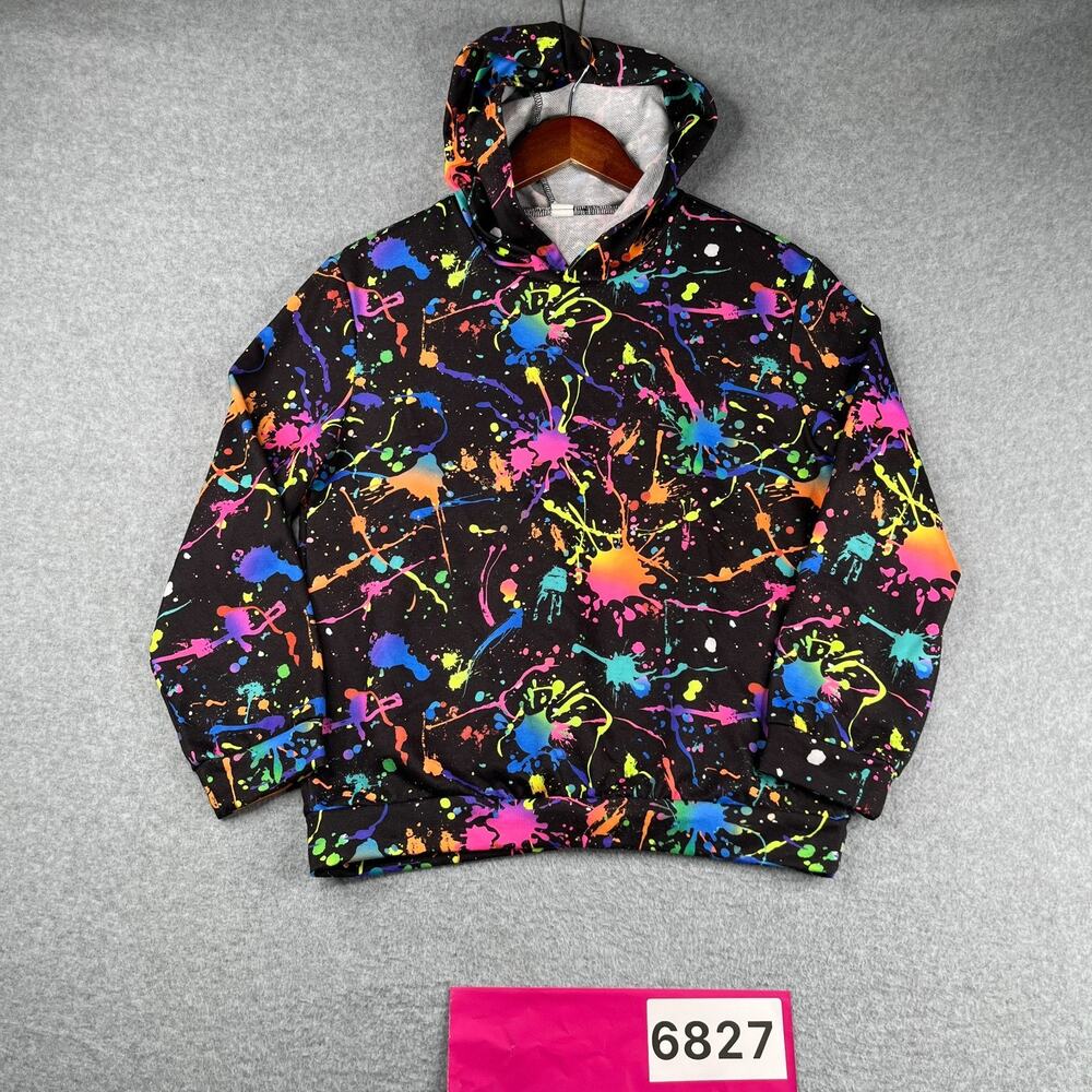 SheIn Black Colorful Splatter Print Hoodie Sweatshirt Youth Size 11-12y